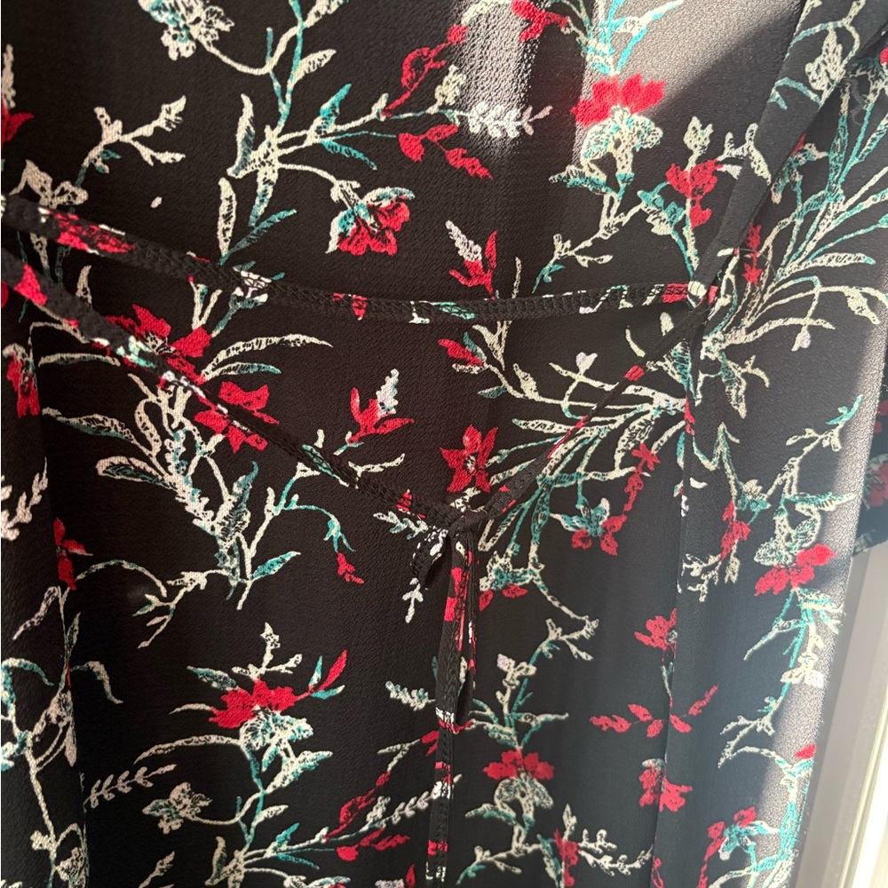 Floreat Black Dress with Red and White Floral Design